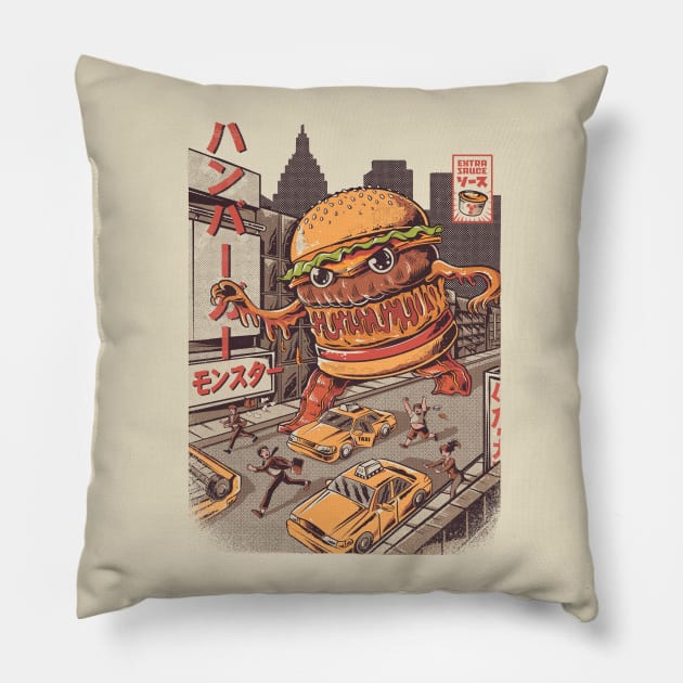 BurgerZilla - Burger Attack Pillow by Ilustrata