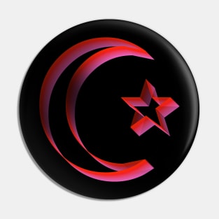 3D Red Star and Crescent Moon Design Pin