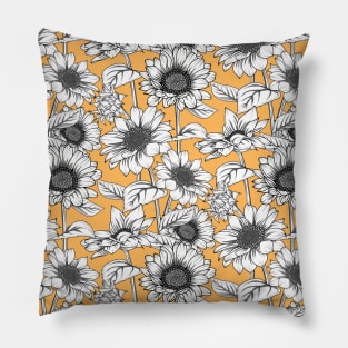 Sunflowers Line Art Pattern Pillow