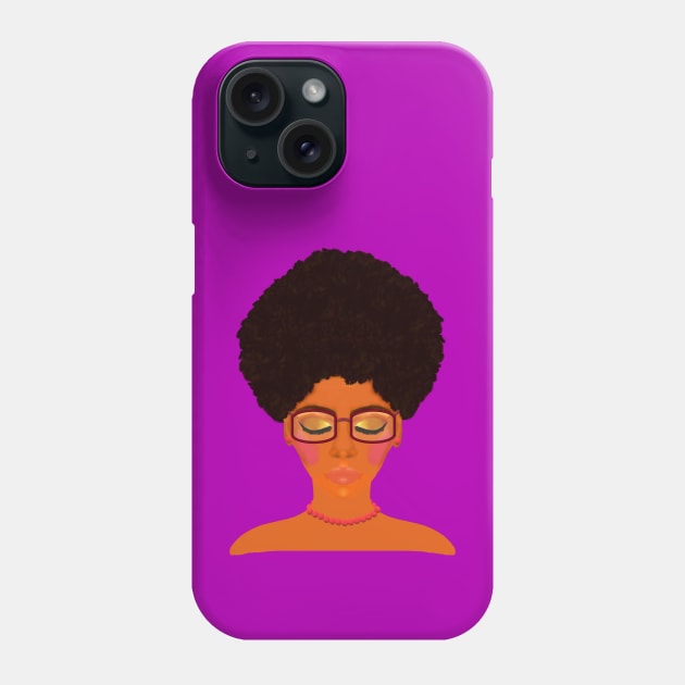 Woman with Afro, Glasses and Coral Beaded Jewelry (Purple Background) Phone Case by Art By LM Designs 