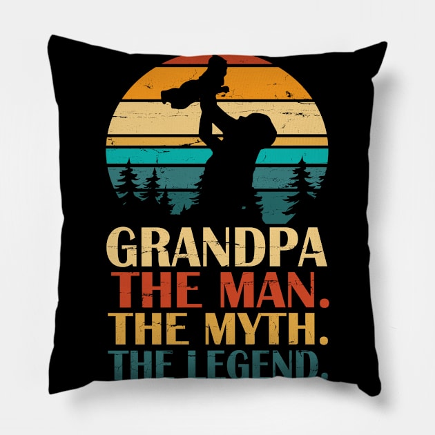 Grandpa The Man The Myth The Legend Happy Father Parent Day Summer Holidays Vintage Retro Pillow by DainaMotteut