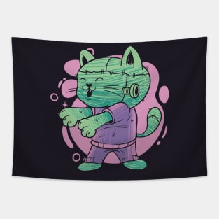 Cute Frankenstein Cat Monster // Adorable Halloween Monster Tapestry