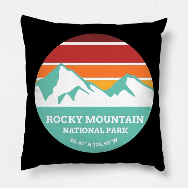 Rocky Mountains National Park Retro Pillow by roamfree