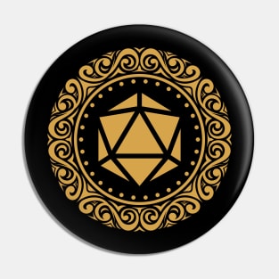 Monogram Polyhedral D20 Dice Emblem Gold Tabletop RPG Gaming Pin