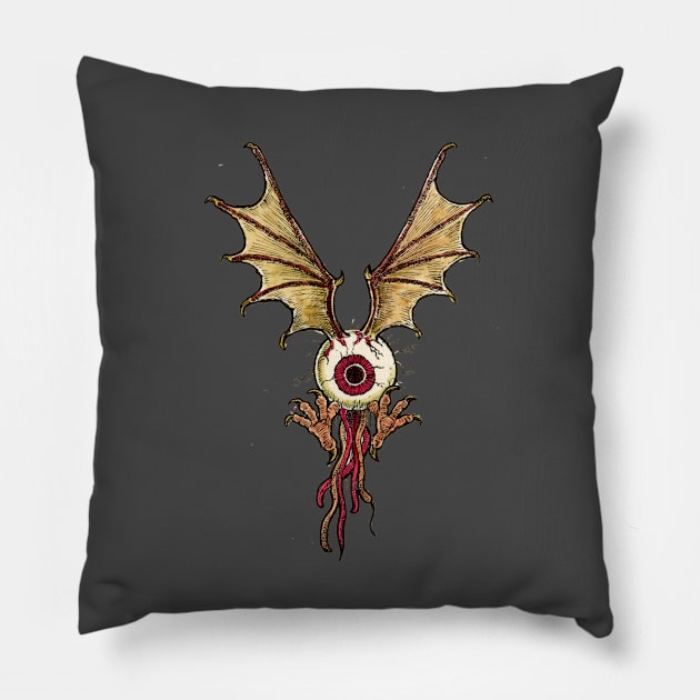 FLYING EYEBALL WITH CLAWS Pillow by Armadillo Hat