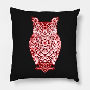 Red Owl, Fun Bird Graphic For Owl Lovers Pillow