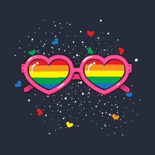 LGBT Pride Rainbow Heart Sunglasses Valentine Lover T-Shirt