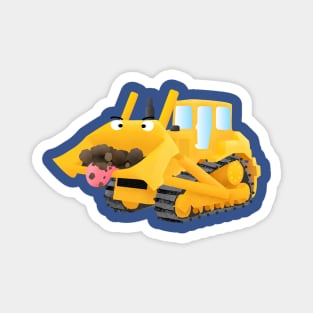 Cute funny yellow bulldozer cartoon character Magnet