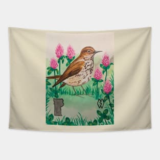 Vermont state bird and flower, the hermit thrush and red clover Tapestry