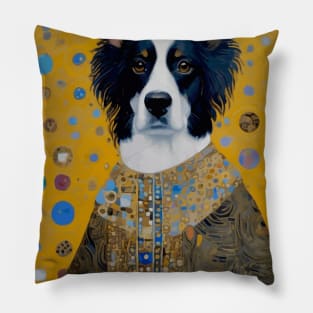 Gustav Klimt Style Black and White Dog in Ceremonial Robe Pillow