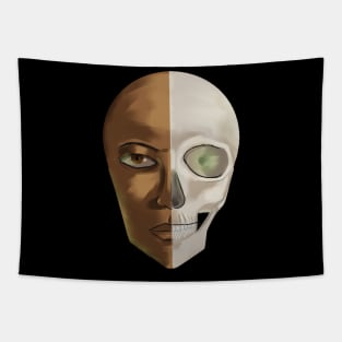 Half face, half skull Tapestry