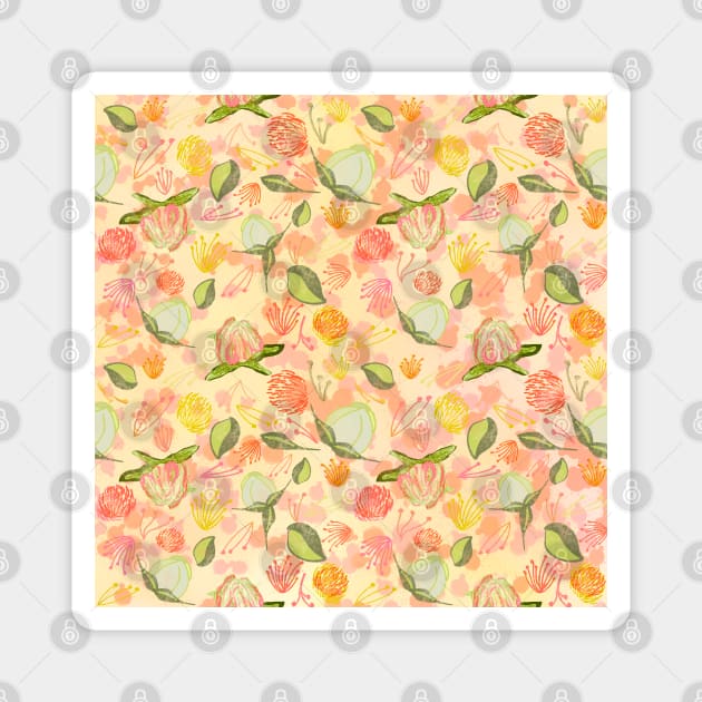 Peony Buds Abound Pattern on Yellow Background with Watercolor Splotches-Style 2 Magnet by PurposelyDesigned