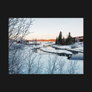 Winter in Norway - Beautiful White River Landscape in Early Morning T-Shirt