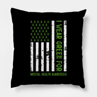 I Wear Green For Mental Health Awareness USA Flag Pillow