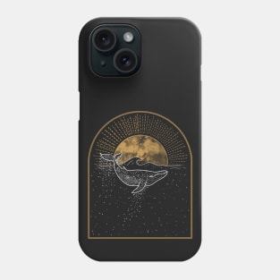 frame with Whale in sea of stars with rising Sun, celestial Phone Case