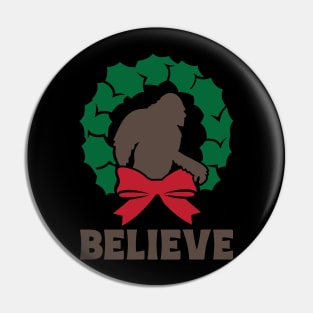 Believe Bigfoot Christmas Wreath Funny Sasquatch Lover Xmas Gift Pin