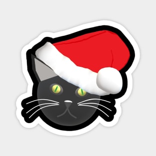 Christmas Kitty Cat Wearing a Santa Hat (Black Background) Magnet