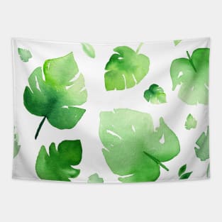 tropical green leaves in a soft watercolor Tapestry