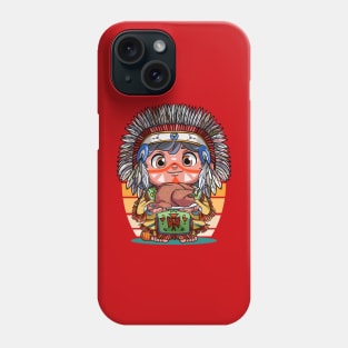 Funny Thanksgiving Native American Boy Pumpkin Turkey Phone Case