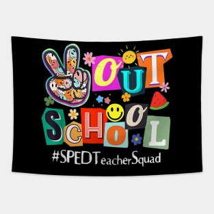 Peace Out School Hello Summer Groovy SPED Teacher Squad Tapestry