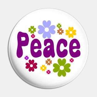 Peace flowers vintage retro Pin