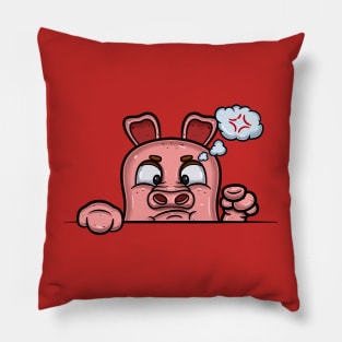 Pig Cartoon With Angry Face Expression Pillow