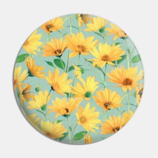 Painted Golden Yellow Daisies on soft sage green Pin