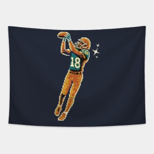 Vintage Pixelated American Football Player Catching Ball Illustration Tapestry