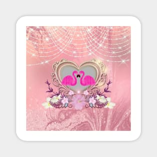 Elegant heart with flamingo and flowers Magnet