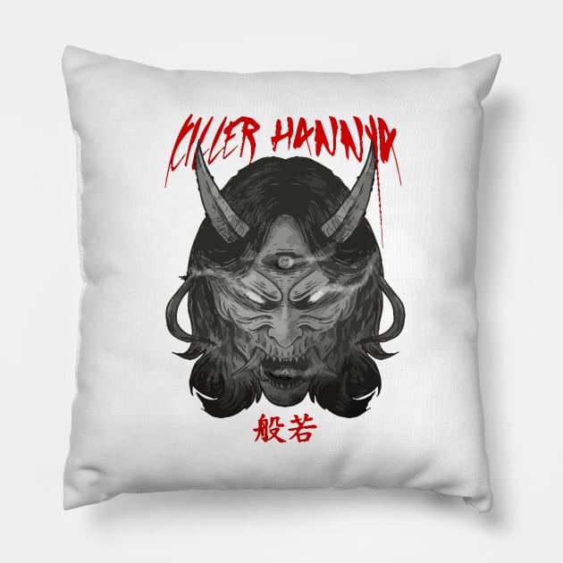 Killer Hannya Black and White Pillow by DeathAnarchy