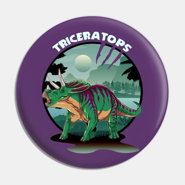 Triceratops Dinosaur Design With Background Pin by Terra Fossil Merch