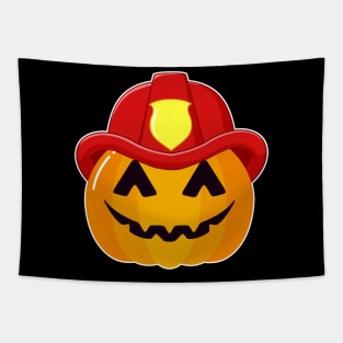 Funny Fireman Firefighter Pumpkin Construction Halloween Party Tapestry