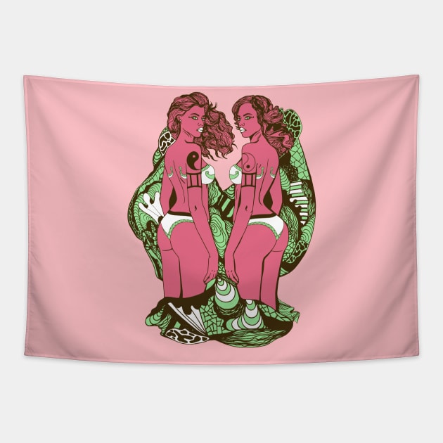 Pink Mint Gemini Beauty Tapestry by kenallouis