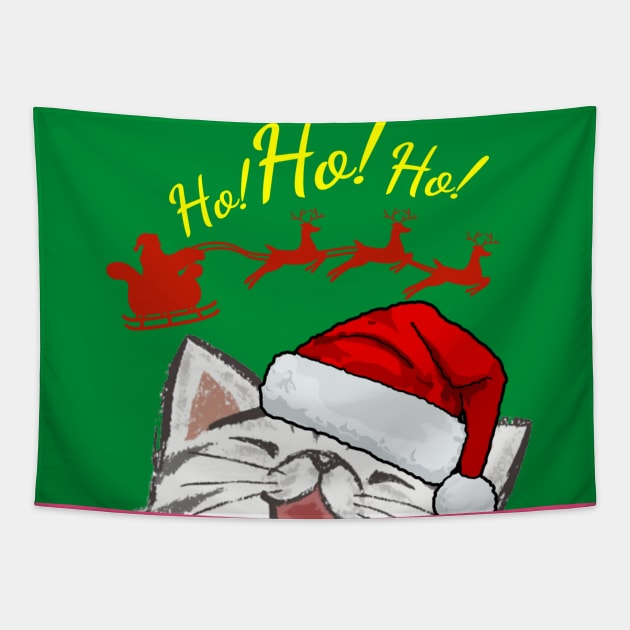 Santa cat Tapestry by Rene Martin