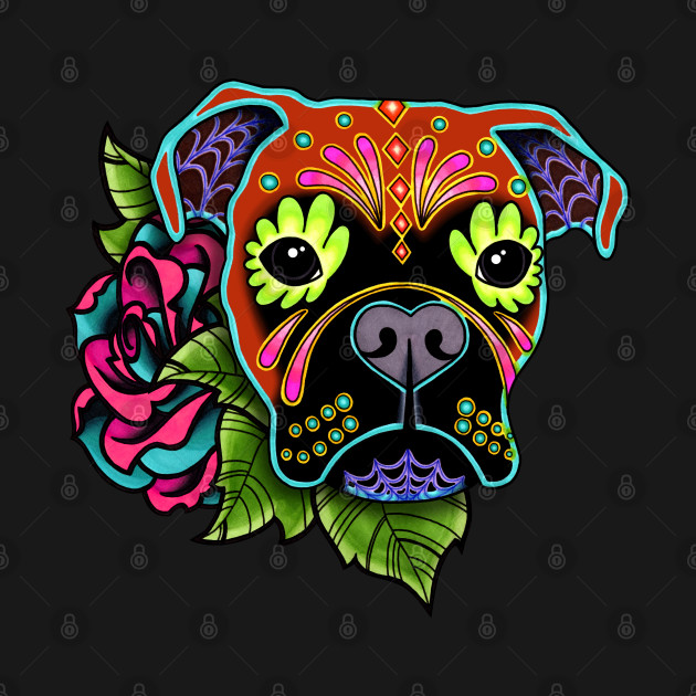 Disover Boxer in Fawn - Day of the Dead Sugar Skull Dog - Boxer - T-Shirt