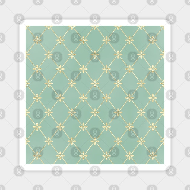 Gold Foil Floral Lattice - Mint Green Magnet by Yirisoft