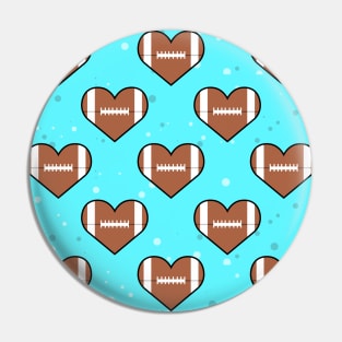 American Football Ball Texture In Heart Shape - Seamless Pattern on Sky Blue Background Pin