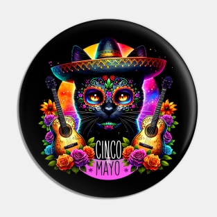 Cinco De Mayo Mexican Fiesta Cat Costume Party Sombrero Pin