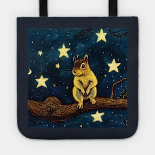 Cute Squirrel at Night with Stars Tote