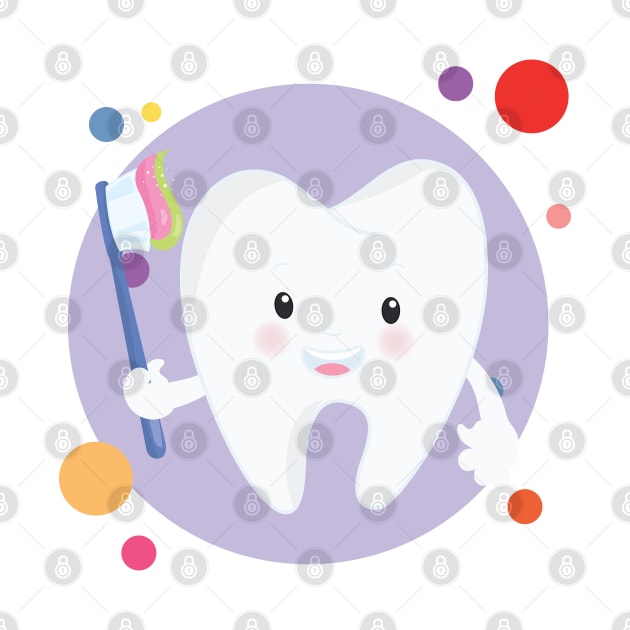 Cute Kawaii Tooth With Toothbrush by The Little Store Of Magic