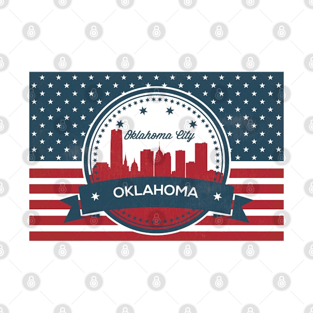 Retro Oklahoma City American Flag by  Big Foot Shirt Shop