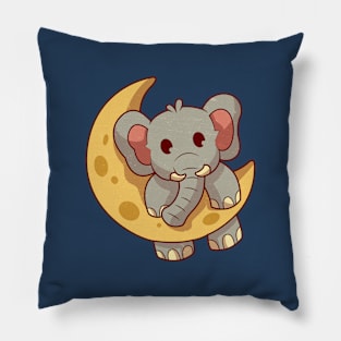 Cute Elephant flying with Moon, Vintage Retro Style Pillow