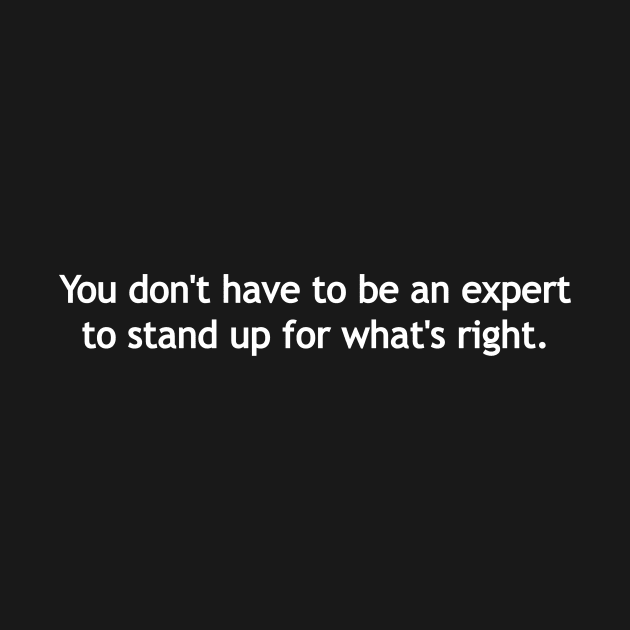 You don't have to be an expert to stand up for what's right - white print by Politix