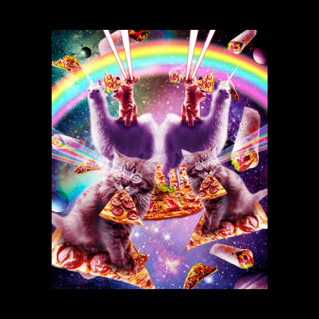 Laser Pizza Cat On Llama, Lazer Kitty Cats In Rainbow Space Laser