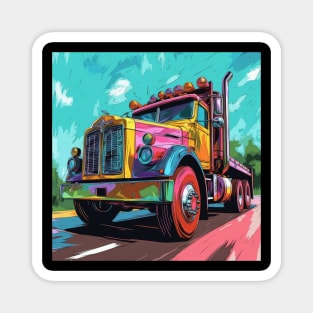 A Graphic Pop Art Drawing of a big American truck Magnet