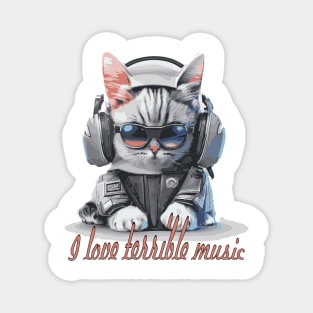 Crazy Cat Listening to Music Cartoon Magnet