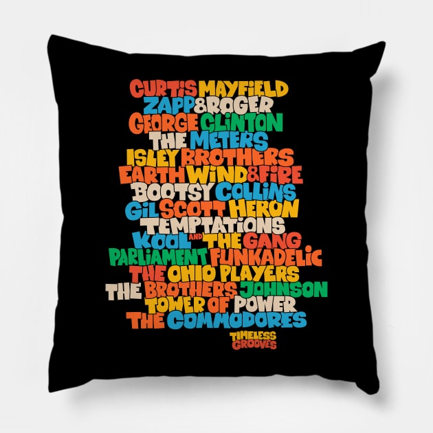 Funk Legends: The Groovy Rhythm of Cult Bands Pillow by Boogosh