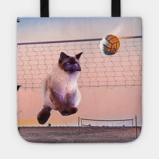 Siamese Cat Playing Beach Volleyball Tote