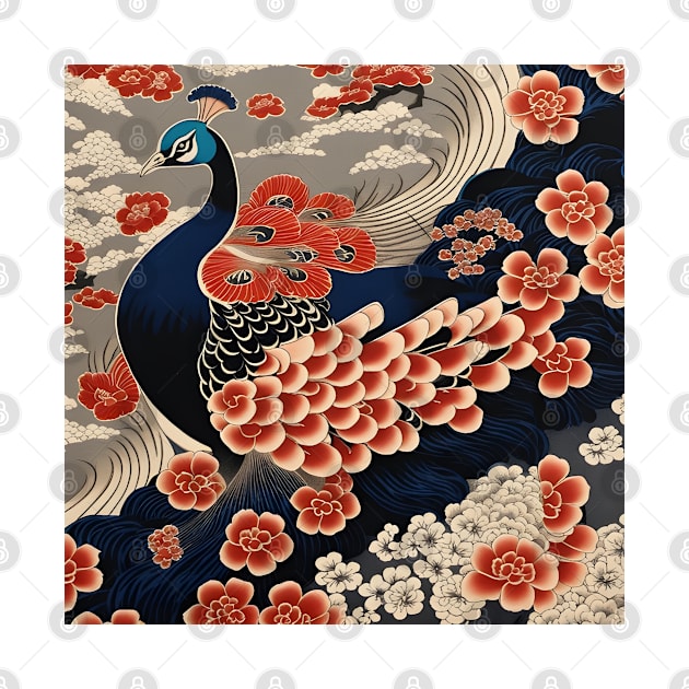 Blue and red peacock kimono pattern by craftydesigns