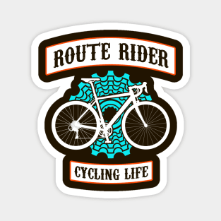 Route rider, cycling life art with blue back cassette or back pinion and white route bycicle Magnet